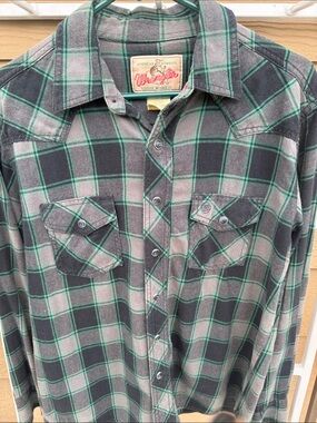Vintage Wrangler Black and Green Plaid Western Snap Shirt Elvis custom back